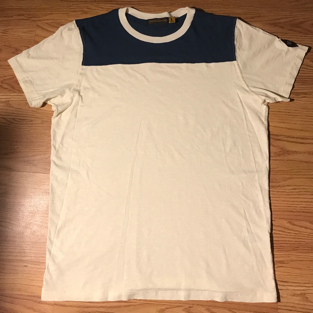 Johnson Motor Inc Mens L Retro Ringer Style T-shirt White / Blue Made in USA